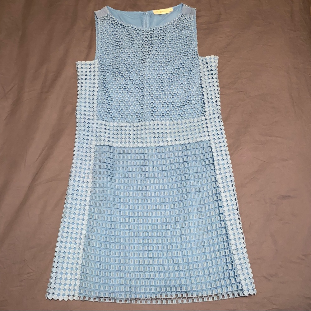 EUC Tory Burch Crescent Guipure Blue Dress Size 10